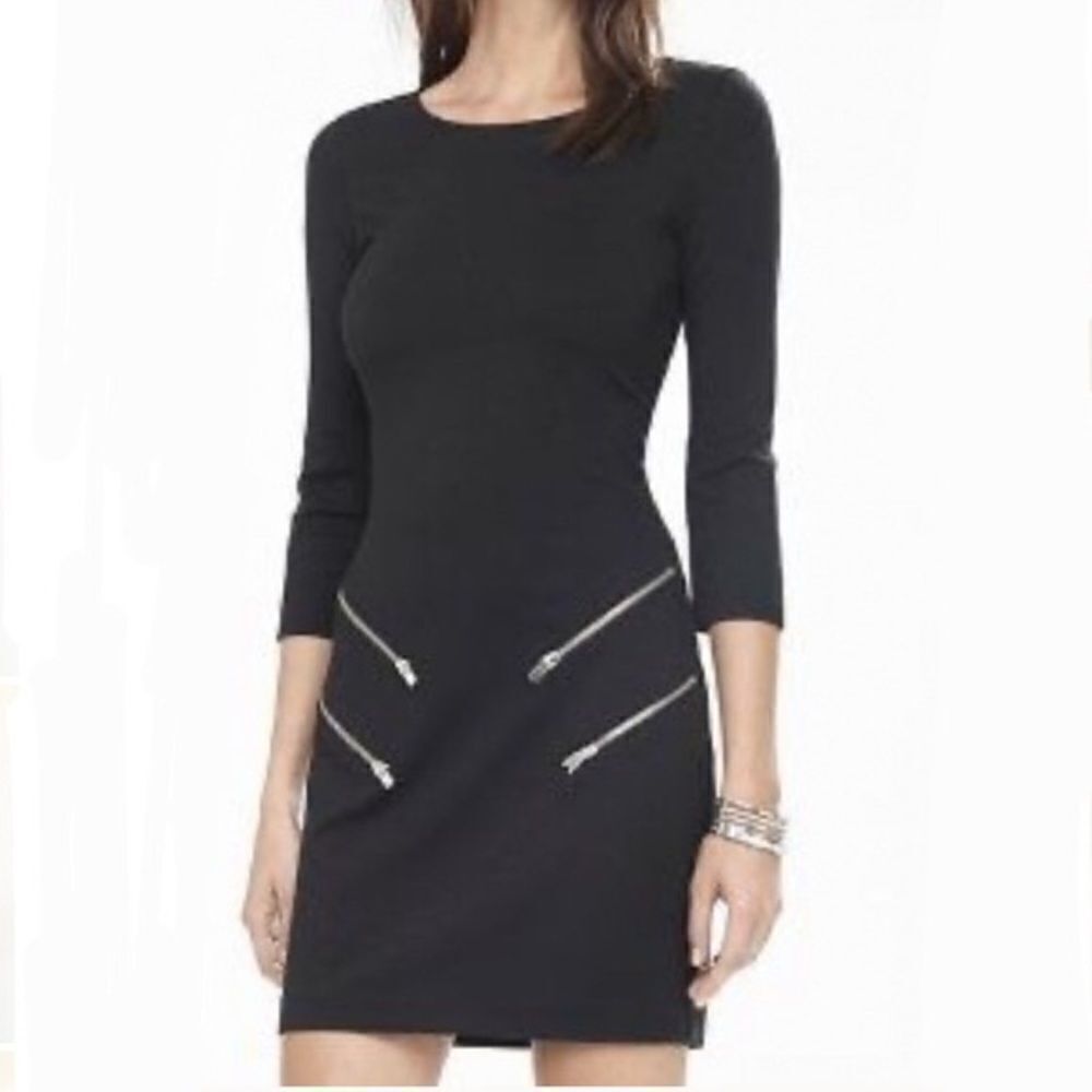 Express Zipper fitted body con black goth preppy Y2K long Sleeve Mini Dress XS